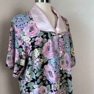 Victoria's Secret Sleep Shirt Womens M/L Black Floral Button Up 90s Vintage